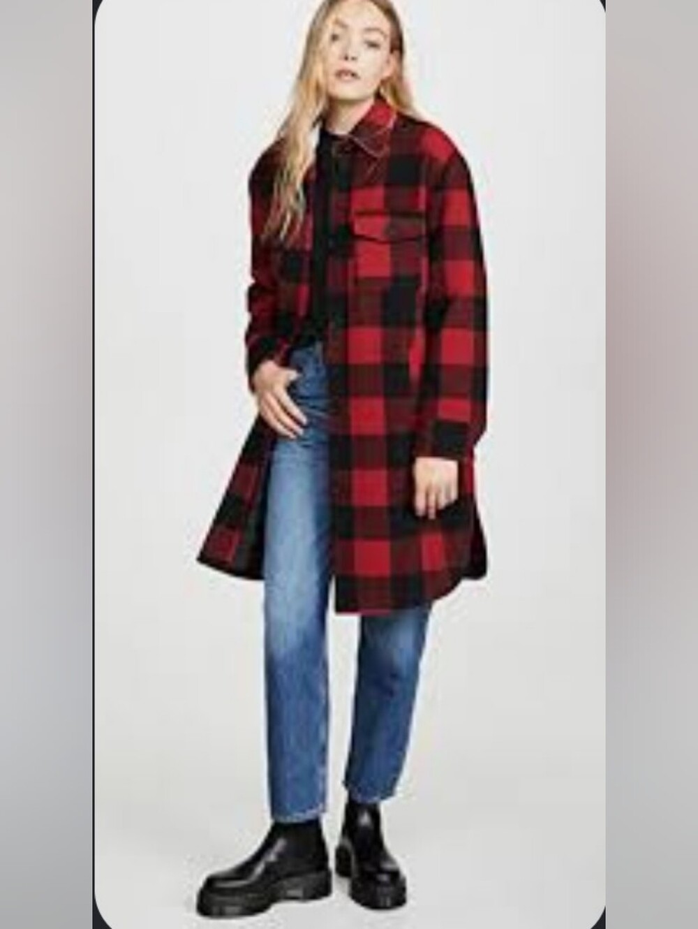 Avec Les Filles Buffalo Plaid Wool Blend Shirt Jacket Coat - Red/ Black - Size M
